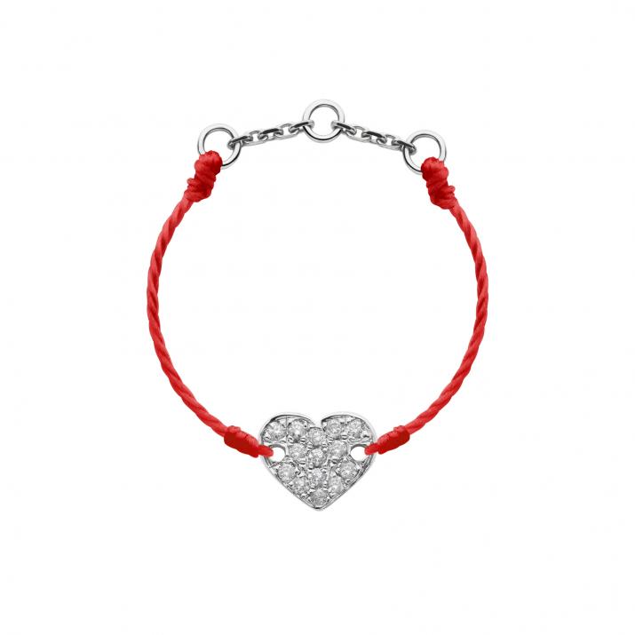 Bague fil coeur or blanc pavé diamant - Redline - 0++