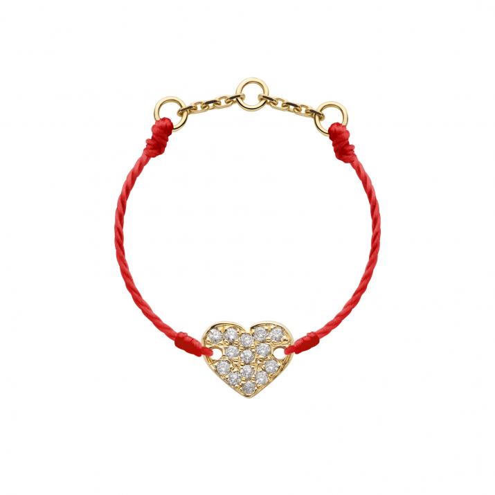 Bague fil coeur or jaune pavé diamant - Redline - 0++