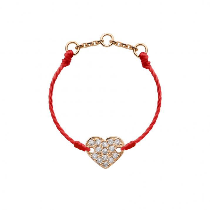 Bague fil coeur or rose pavé diamant - Redline - 0++