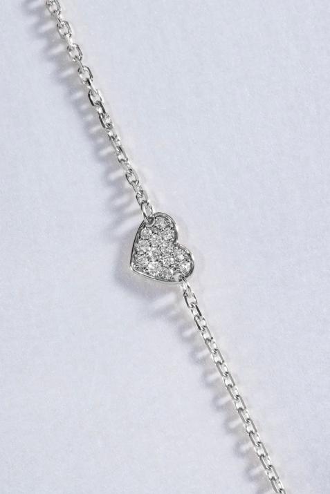 Bracelet enfant chaîne coeur or blanc pavé diamants - Redline - 0++