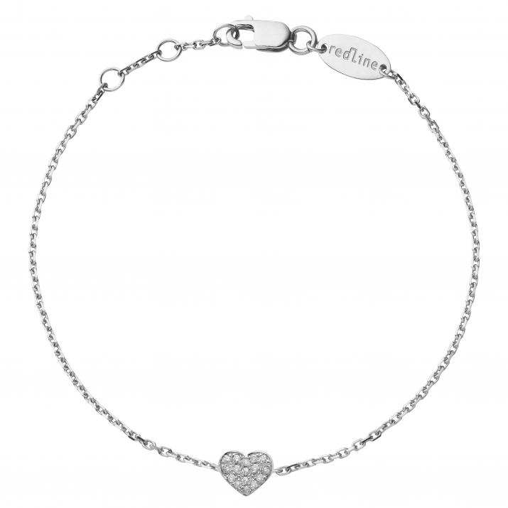 Bracelet enfant chaîne coeur or blanc pavé diamants - Redline - 0++
