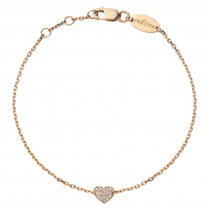 Bracelet chaîne coeur or rose pavé diamant - Redline - 0++