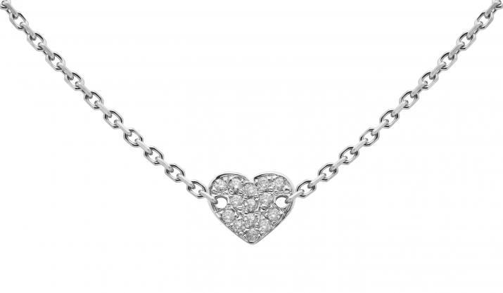 Collier chaîne Joli Coeur or blanc pavé diamant - Redline
