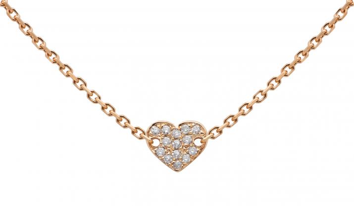Collier chaîne Joli Coeur or rose pavé diamant - Redline