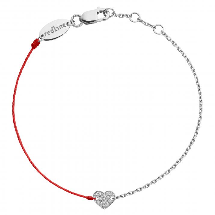 Bracelet fil et chaîne coeur or blanc double pavé diamant - Redline - 0++