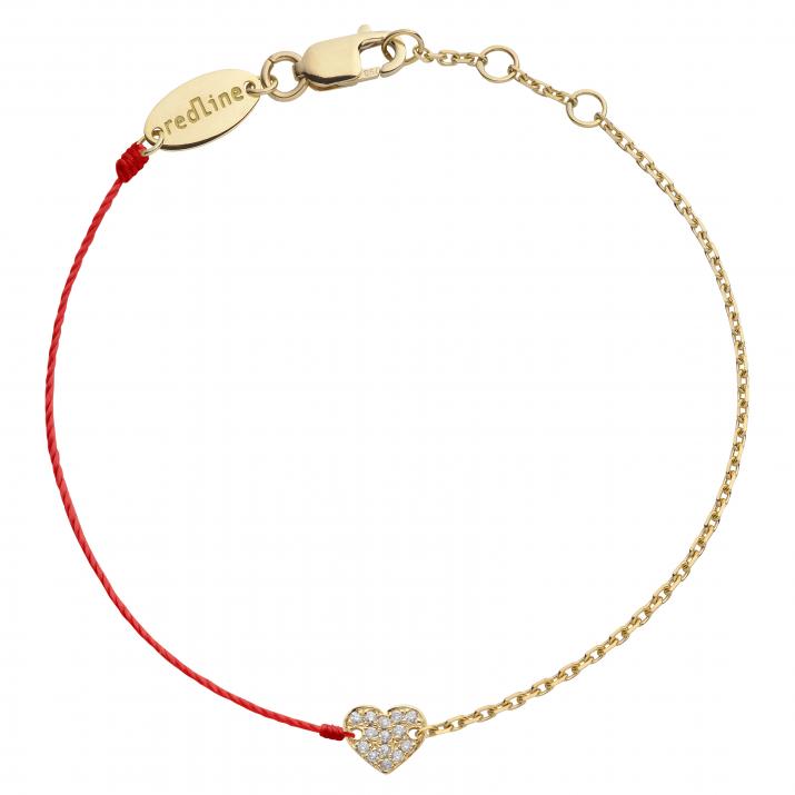 Bracelet fil et chaîne coeur or jaune double pavé diamant - Redline - 0++