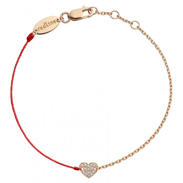 Bracelet fil et chaîne coeur or rose double pavé diamant - Redline - 0++