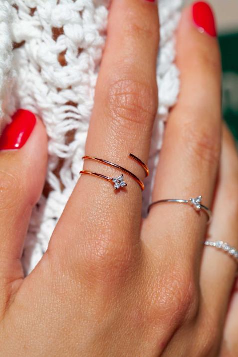 Bague ouvert avec diamant 0.042 carat en serti griffe or rose - Redline - 0++