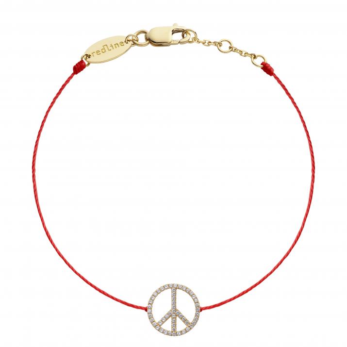 Bracelet fil peace & love or jaune pavé diamants - Redline