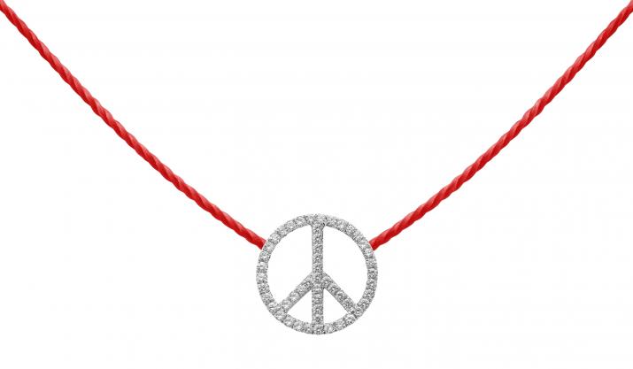 Collier fil peace & love or blanc pavé diamants - Redline