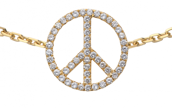 Bracelet chaîne peace & love or jaune pavé diamants - Redline - 0++
