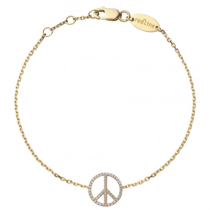 Bracelet chaîne peace & love or jaune pavé diamants - Redline - 0++