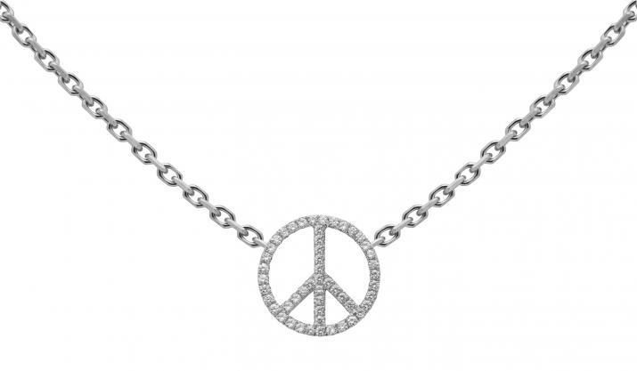 Collier chaîne peace & love or blanc pavé diamants - Redline