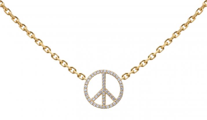 Collier chaîne peace & love or jaune pavé diamants - Redline - 0++