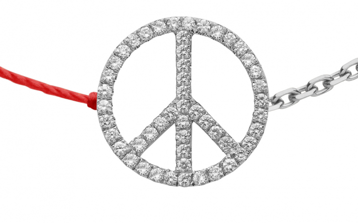 Bracelet fil et chaîne peace & love or blanc pavé diamants - Redline - 0++