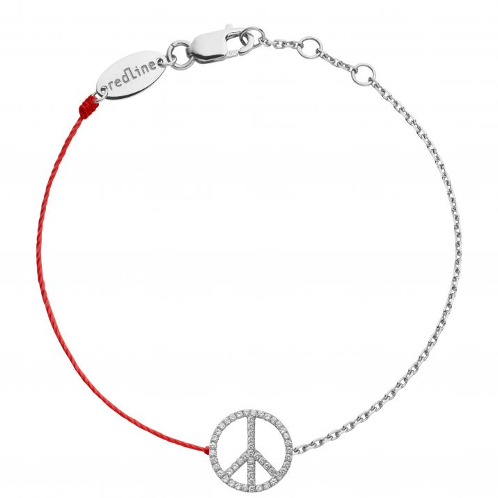 Bracelet fil et chaîne peace & love or blanc pavé diamants - Redline - 0++