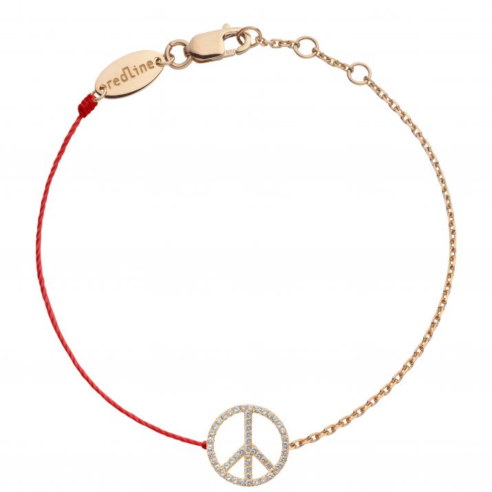 Bracelet fil et chaîne peace & love or rose pavé diamants - Redline - 0++