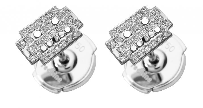 Boucles d'oreilles robot or blanc pavé diamant - Redline