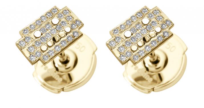 Boucles d'oreilles robot or jaune pavé diamant - Redline