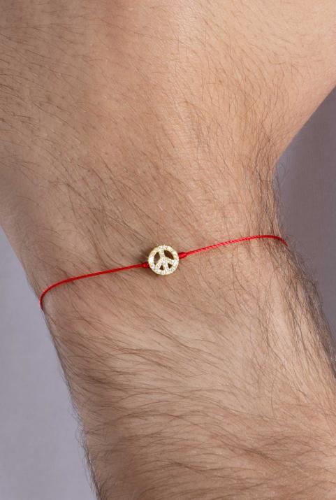 Bracelet fil Mini Peace or jaune pavé diamants - Redline - 0++