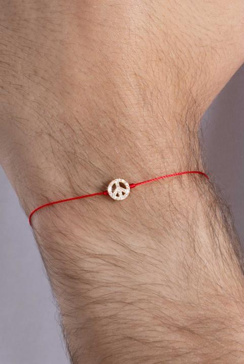 Bracelet fil Mini Peace or rose pavé diamants - Redline - 0++