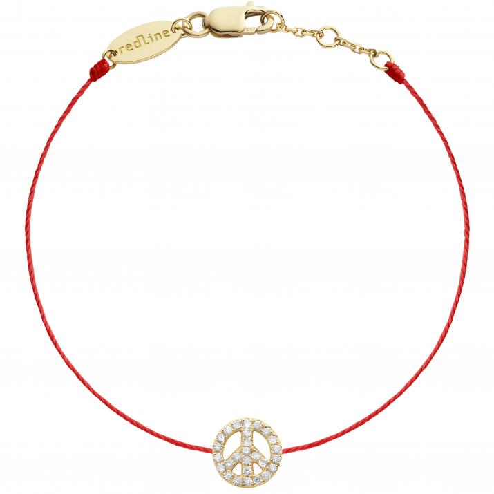 Bracelet fil Mini Peace or jaune pavé diamants - Redline - 0++