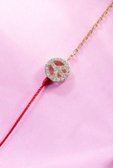 Bracelet fil et chaîne Mini Peace or jaune pavé diamants - Redline - 0++