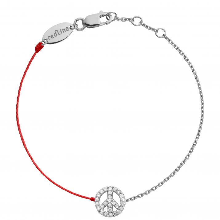 Bracelet fil et chaîne Mini Peace or blanc pavé diamants - Redline - 0++