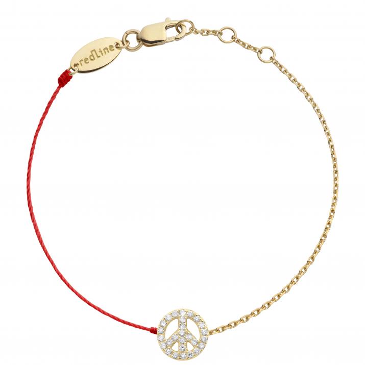 Bracelet fil et chaîne Mini Peace or jaune pavé diamants - Redline - 0++