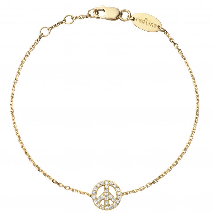 Bracelet chaîne Mini Peace or jaune pavé diamants - Redline - 0++