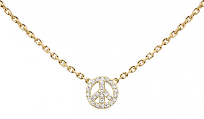 Collier chaîne Mini Peace or jaune pavé diamants - Redline
