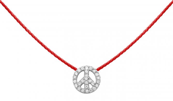 Collier fil Mini Peace or blanc pavé diamants - Redline