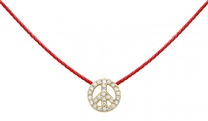Collier fil Mini Peace or jaune pavé diamants - Redline