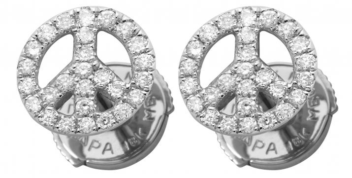 Boucles d'Oreilles Mini Peace or blanc pavé diamants - Redline