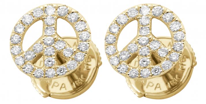 Boucles d'Oreilles Mini Peace or jaune pavé diamants - Redline