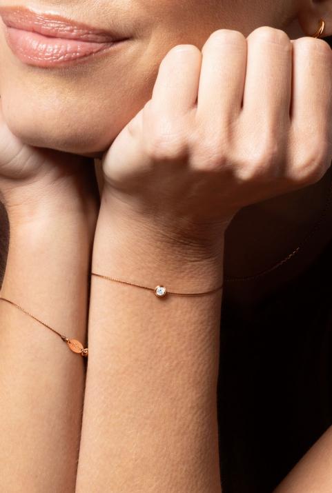 Bracelet fil avec diamant 0.10 carat serti clos or rose - Redline - 0++