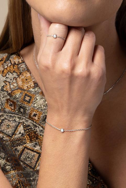 Bracelet chaîne avec diamant 0.10 carat serti clos or blanc - Redline - 0++