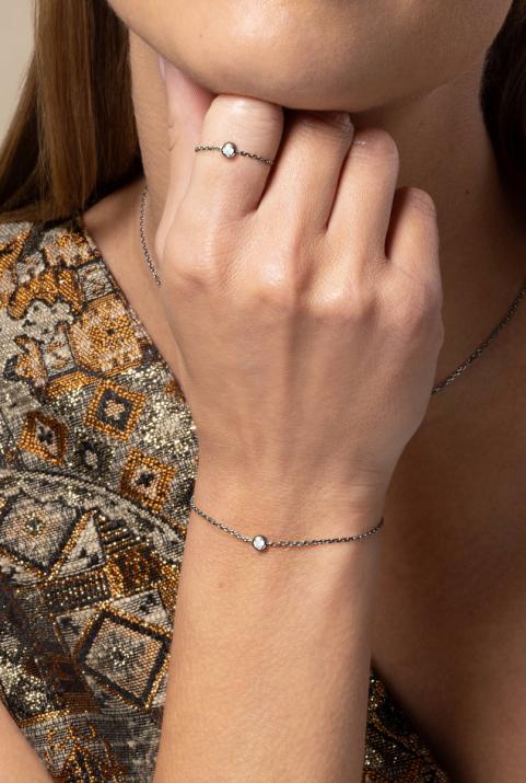 Bracelet chaîne avec diamant 0.10 carat serti clos or noir - Redline - 0++