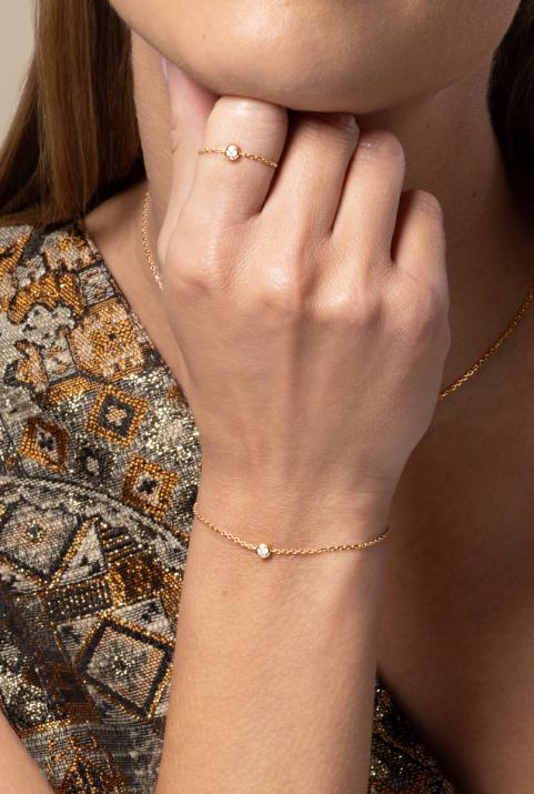 Bracelet chaîne avec diamant 0.10 carat serti clos or rose - Redline - 0++