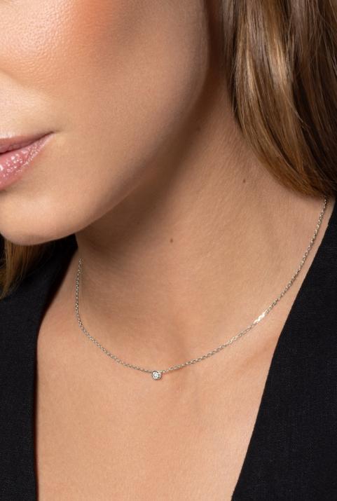 Collier chaîne avec diamant 0.10 carat en serti clos or blanc - Redline - 0++