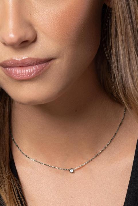 Collier chaîne avec diamant 0.10 carat en serti clos or noir - Redline - 0++