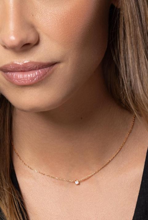 Collier chaîne avec diamant 0.10 carat en serti clos or rose - Redline - 0++