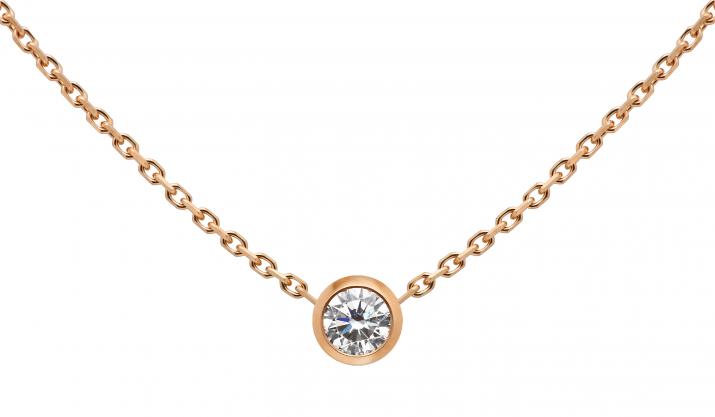 Collier chaîne avec diamant 0.10 carat en serti clos or rose - Redline - 0++
