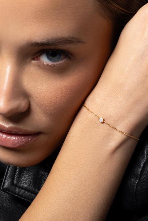 Bracelet chaîne avec diamant 0.20 carat serti clos or rose - Redline - 0++