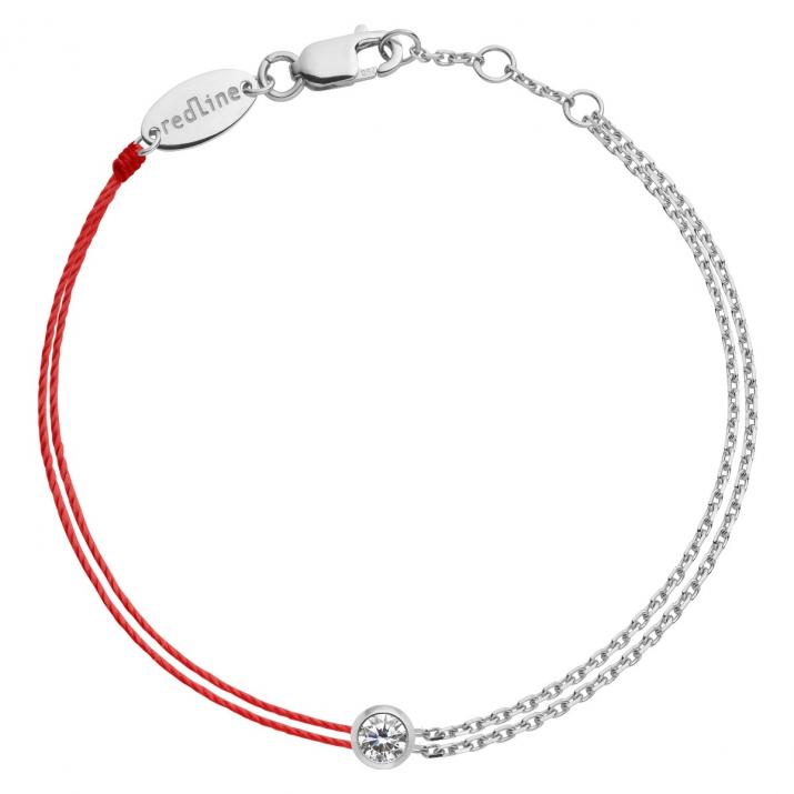 Bracelet double fil et chaîne avec diamant 0.10 ct en serti clos or blanc - Redline - 0++