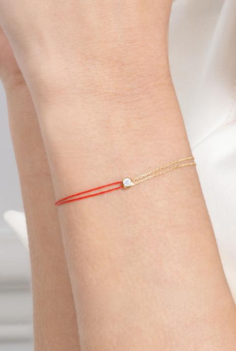 Bracelet double fil et chaîne avec diamant 0.10 ct en serti clos or jaune - Redline - 0++