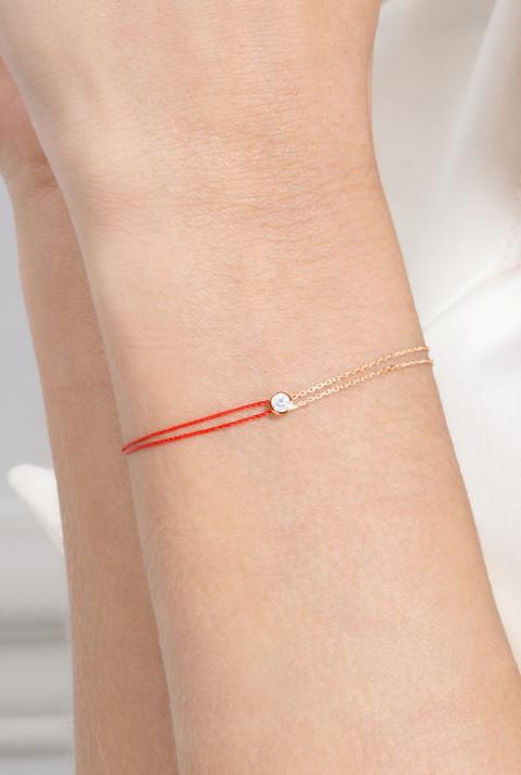 Bracelet double fil et chaîne avec diamant 0.10 ct en serti clos or rose - Redline - 0++
