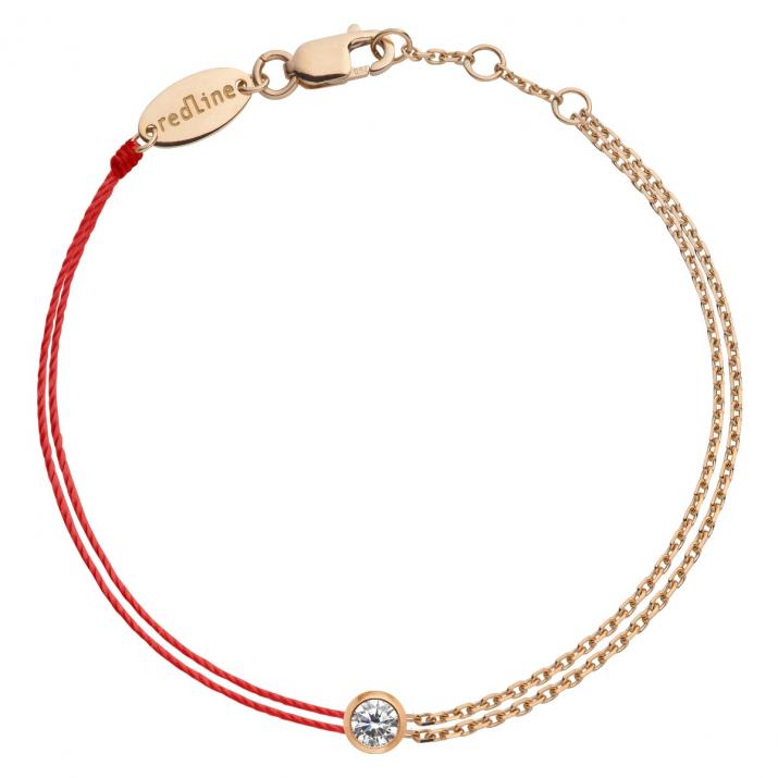 Bracelet double fil et chaîne avec diamant 0.10 ct en serti clos or rose - Redline - 0++
