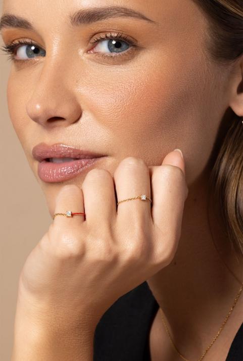 Bague chaîne avec diamant princesse 0.11 carat en serti griffe or jaune - Redline - 0++