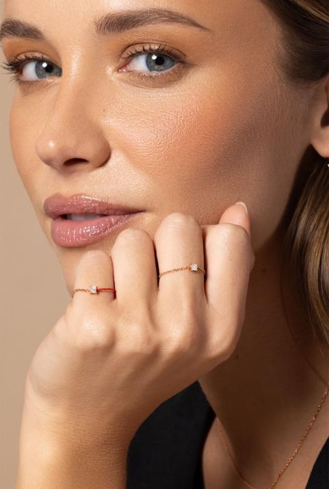 Bague chaîne avec diamant princesse 0.11 carat en serti griffe or rose - Redline - 0++